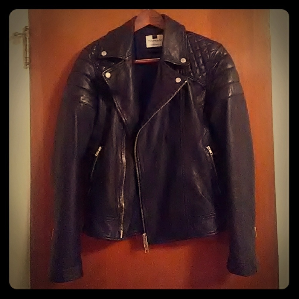 Topman genuine leather quilted biker jacket